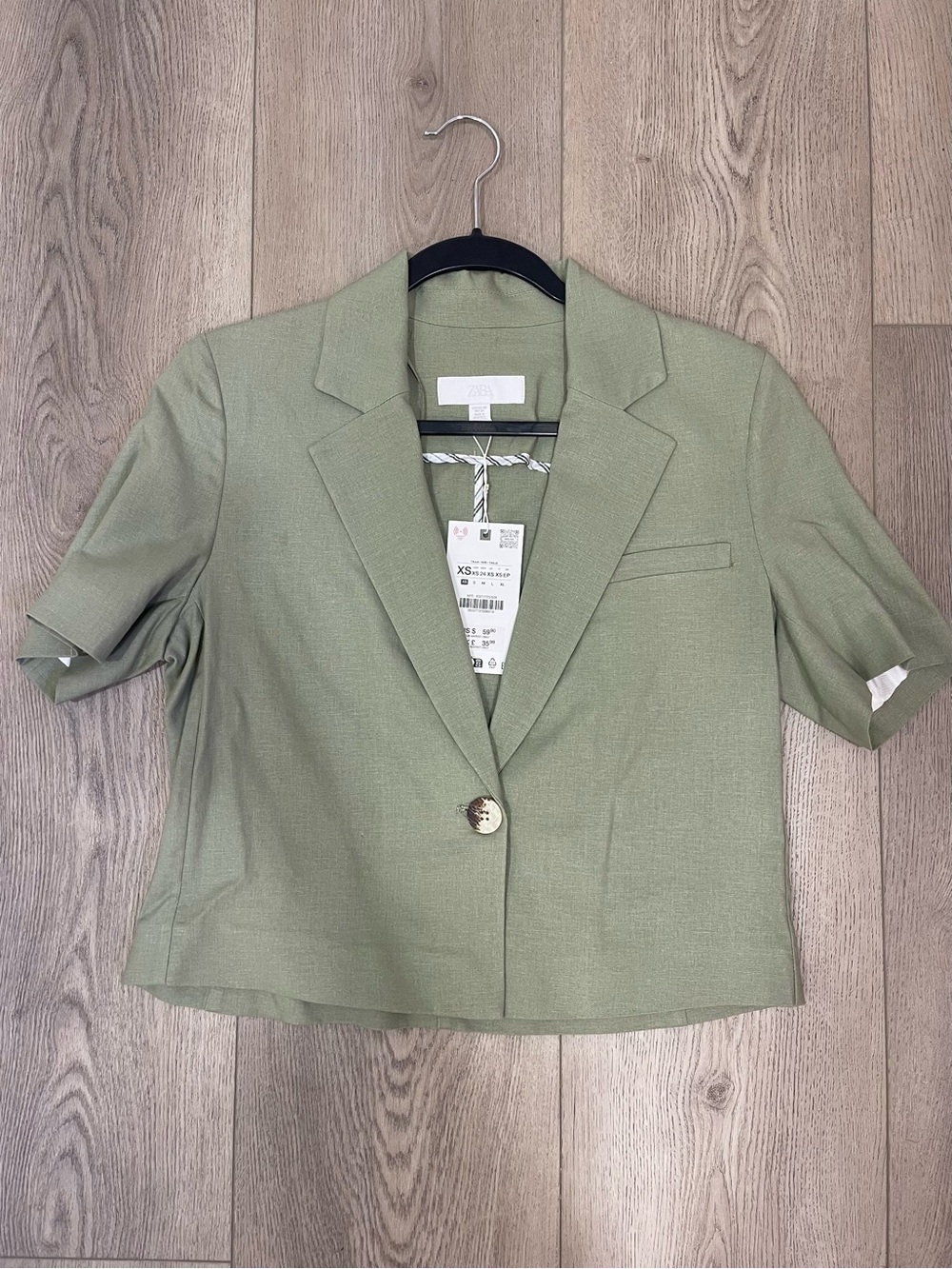 Zara Cropped Sage Green Blazer Jacket